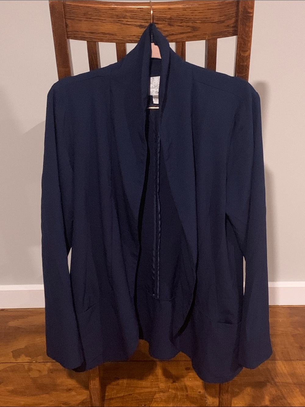 Dynamite Dark Navy Open-Front Draped Blazer